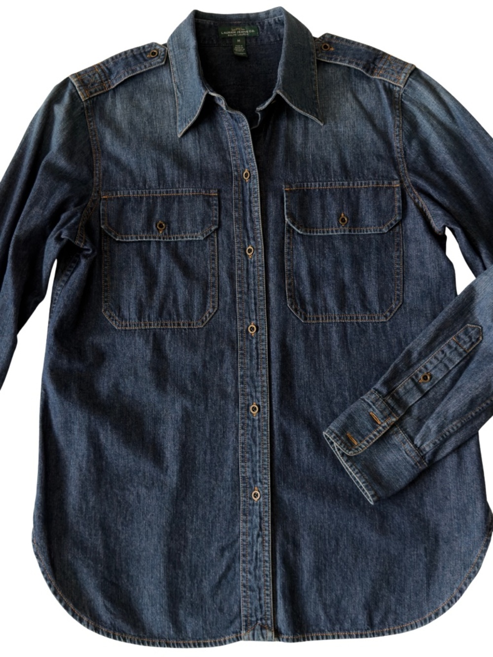 Lauren Jeans Co Ralph Lauren Women's Denim Button Up Shirt M Blue Long Sleeve
